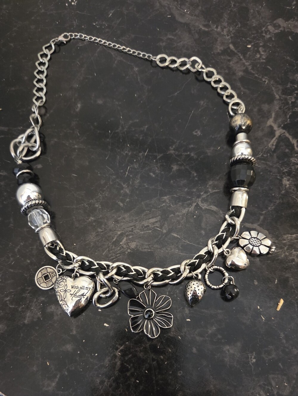 Silver-Tone Floral Charm Necklace - Women's Jewelry